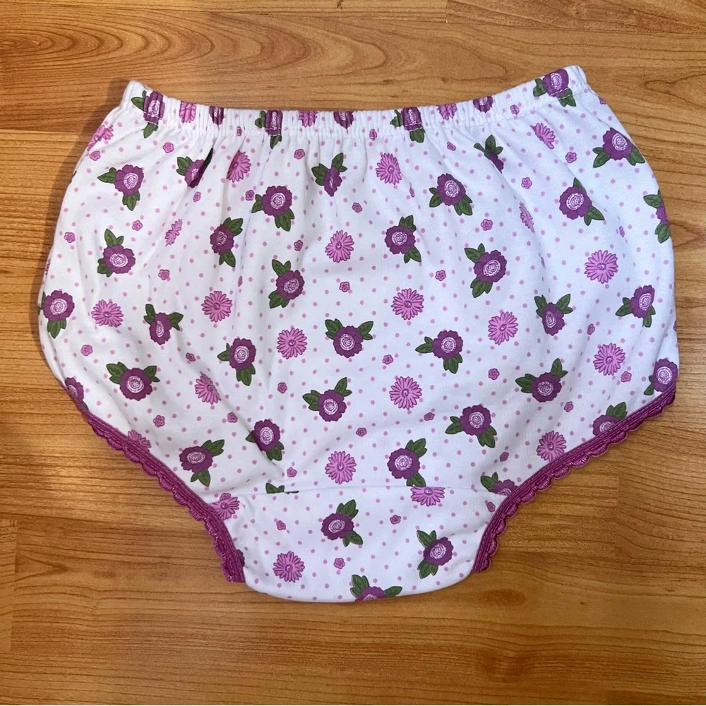 100% Cotton Floral Kids Underwear - Purple and White